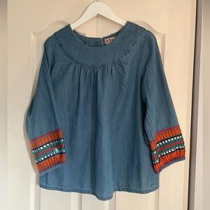 Dolan Embroidered Chambray Peasant Blouse - M
